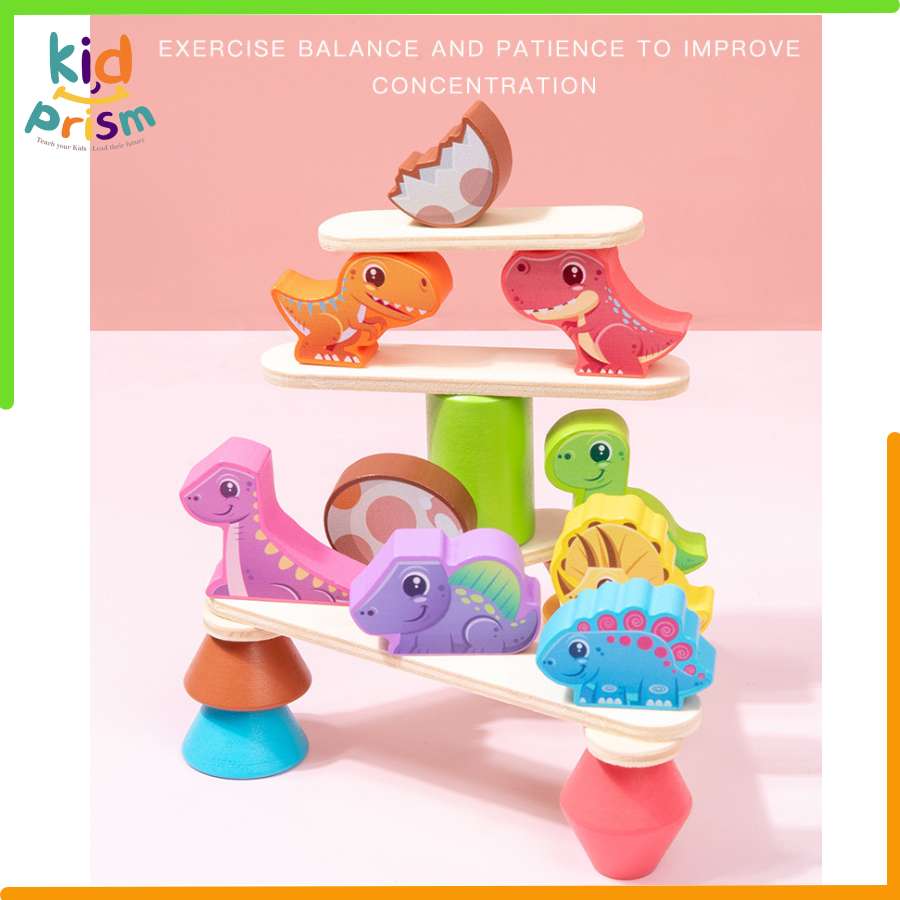 Xếp Hình Động Vật Montessori - Bộ đồ chơi xếp hình khối thăng bằng khủng long Toddler Toys bằng gỗ cho bé từ 03 tuổi