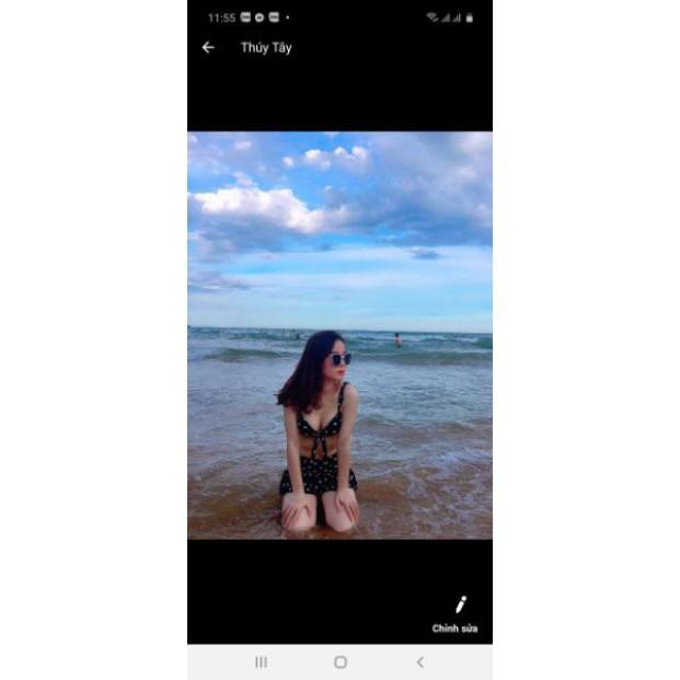 freeship Bikini hai mảnh đẹp giá rẻ chấm bi đồ bơi dáng váy