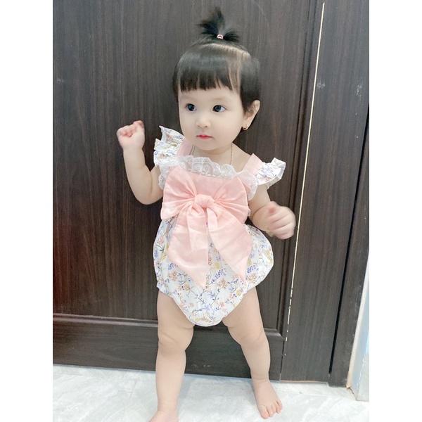 Set bodysuit nơ kèm turban, tất cho bé sơ sinh từ 3-12M