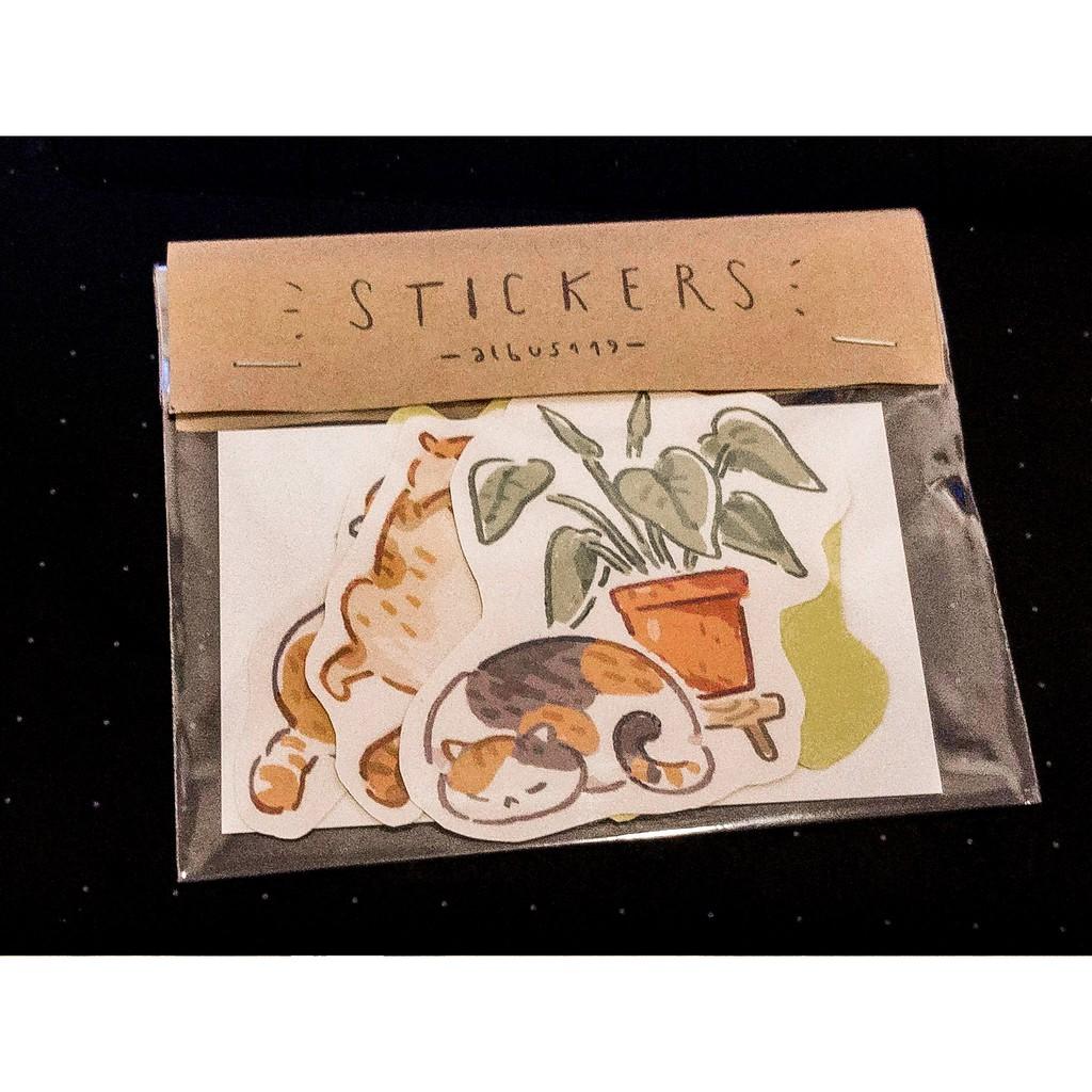 Bộ 7 miếng dán sticker về chú mèo lười | Decal nhãn dán trang trí mèo | Zip A1