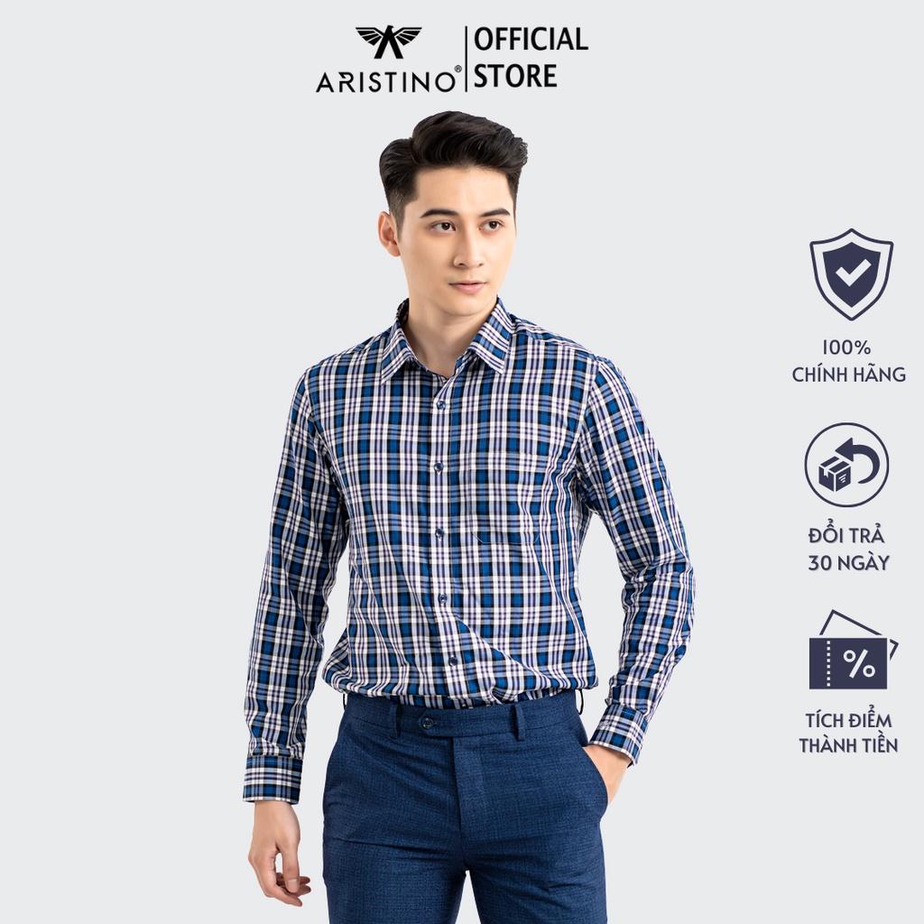 Áo sơ mi nam dài tay ARISTINO dáng Regular fit, kẻ caro xanh trắng trẻ trung, nổi bật - ALS26101