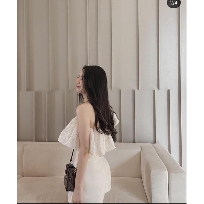 SET ÁO TRẮNG LỆCH VAI REN + SHORT