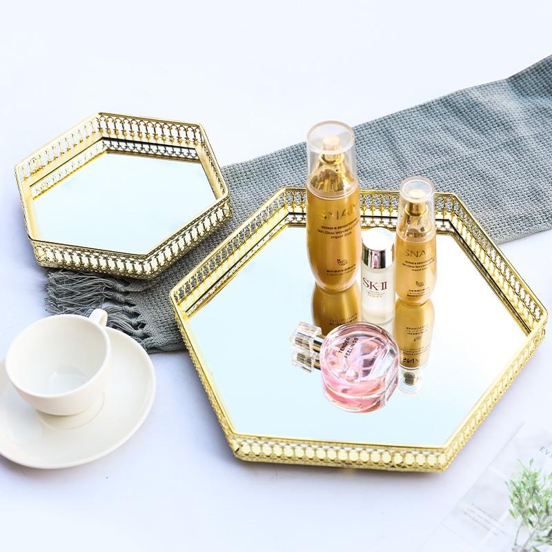 Khay Decor Lục Giác, Bát Giác Mặt Kính Dựng Phụ Kiện Nến Thơm Đa Năng Trang Trí Nhà Đẹp - K06