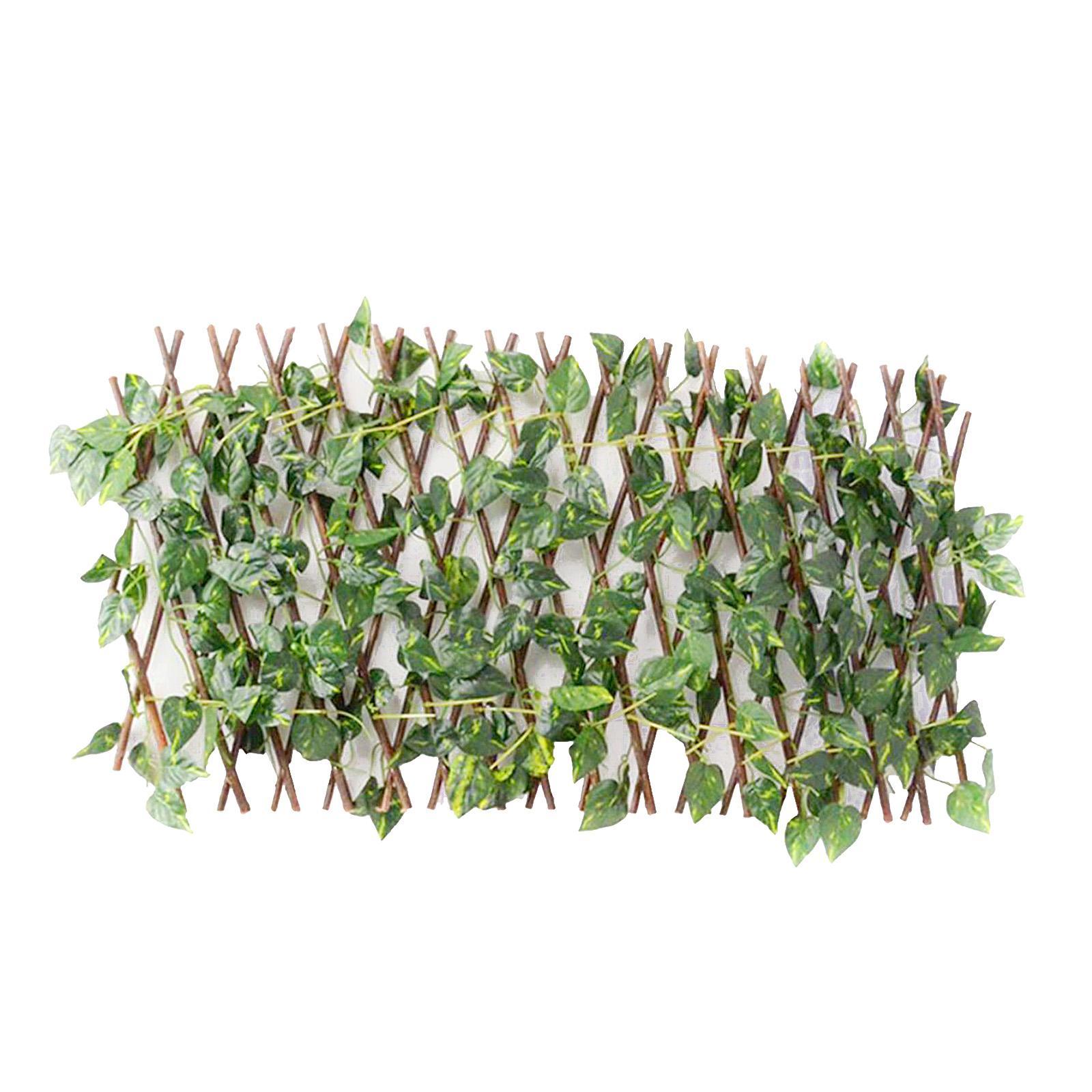 2X Expandable Garden Fence with Faux Ivy Privacy Fence Wood Vines Climbing Frame