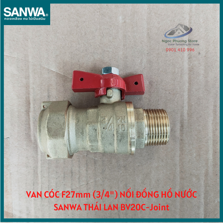 Van cóc Sanwa nhập khẩu nối đồng hồ nước, ren ngoài 27mm BV20C-Joint