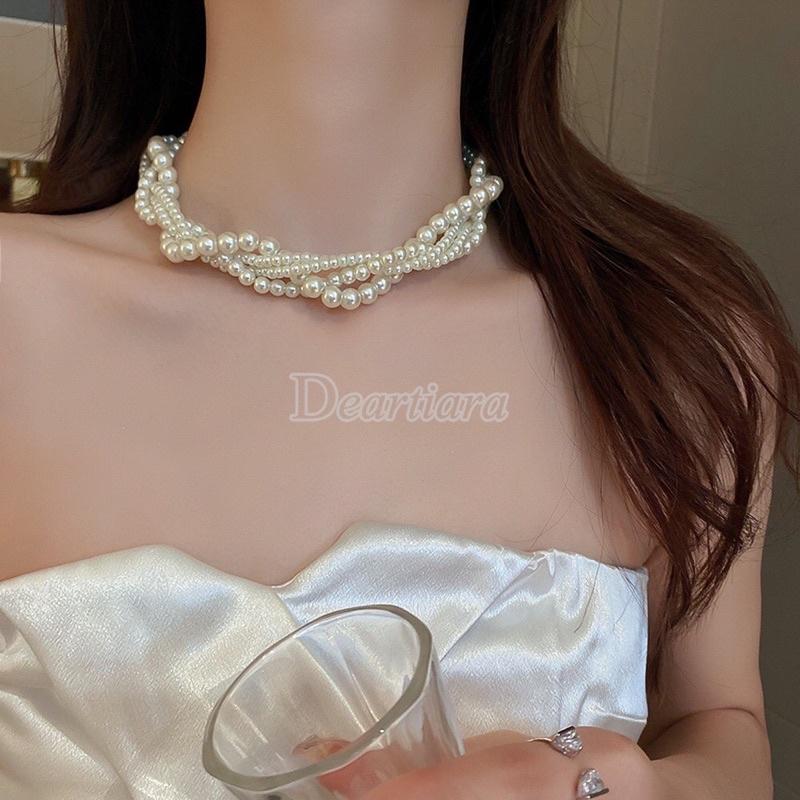 Chuỗi Vòng Cổ Ngọc Trai Xoắn 4 Tầng Bằng Bạc Size Từ 4ly-8ly, Dây Chuyền Ngọc Trai Sang Trọng - Trường Thịnh Ngọc Trai