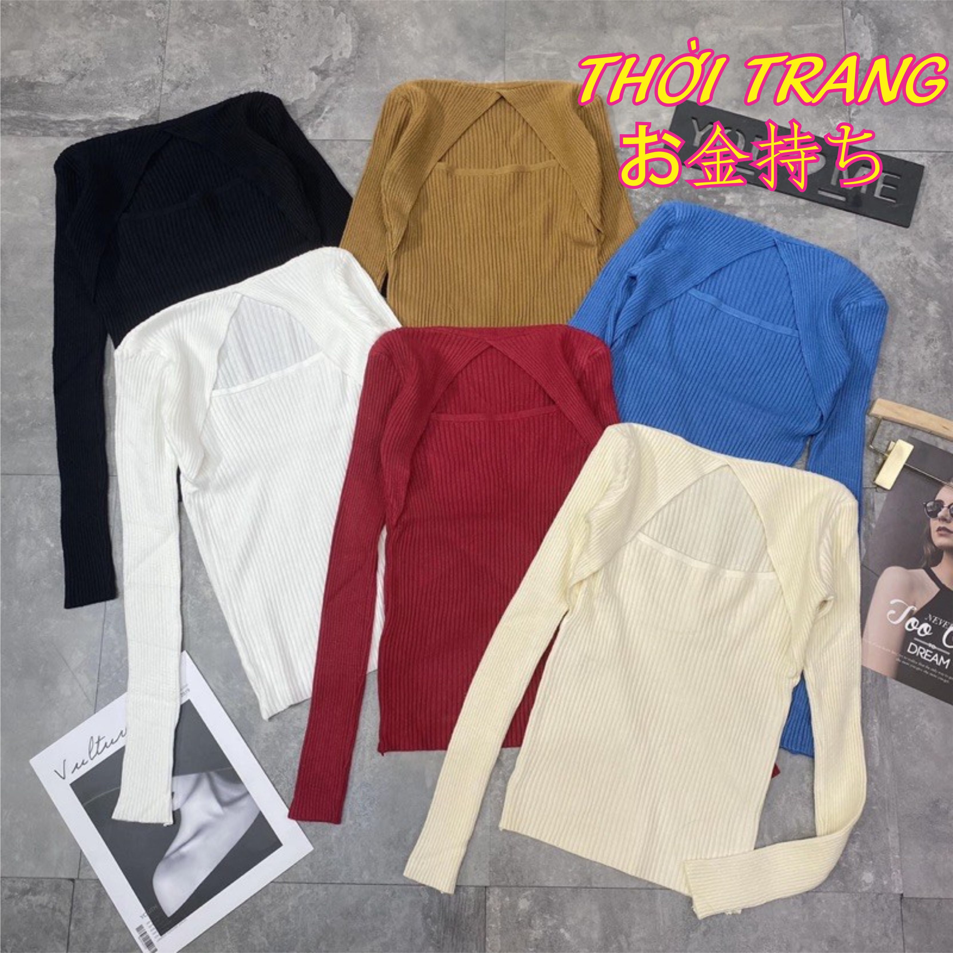 Áo Len Tăm, Áo Cổ Vuông Dài Tay Hàng Quảng Châu 504