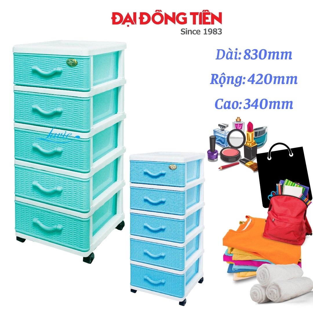 Tủ đan 5 ngăn đa năng đựng quần áo, vật dụng tiết kiệm không gian Đại Đồng Tiến DT 32*42*83cm