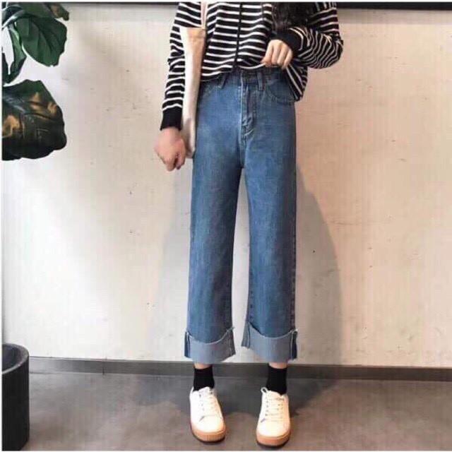 Quần bò ống rộng vắn gấu, quần jean baggy lật line trẻ trung sành điệu siêu cá tính A8