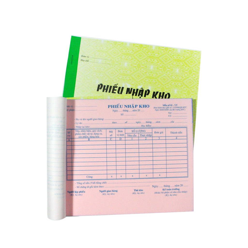 10 cuốn phiếu nhập kho 2 liên, 3 liên 16x20