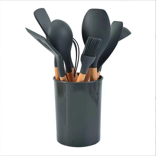 Bộ Dụng Cụ Nấu Ăn Bằng Silicone Cán Gỗ Tiện Dụng