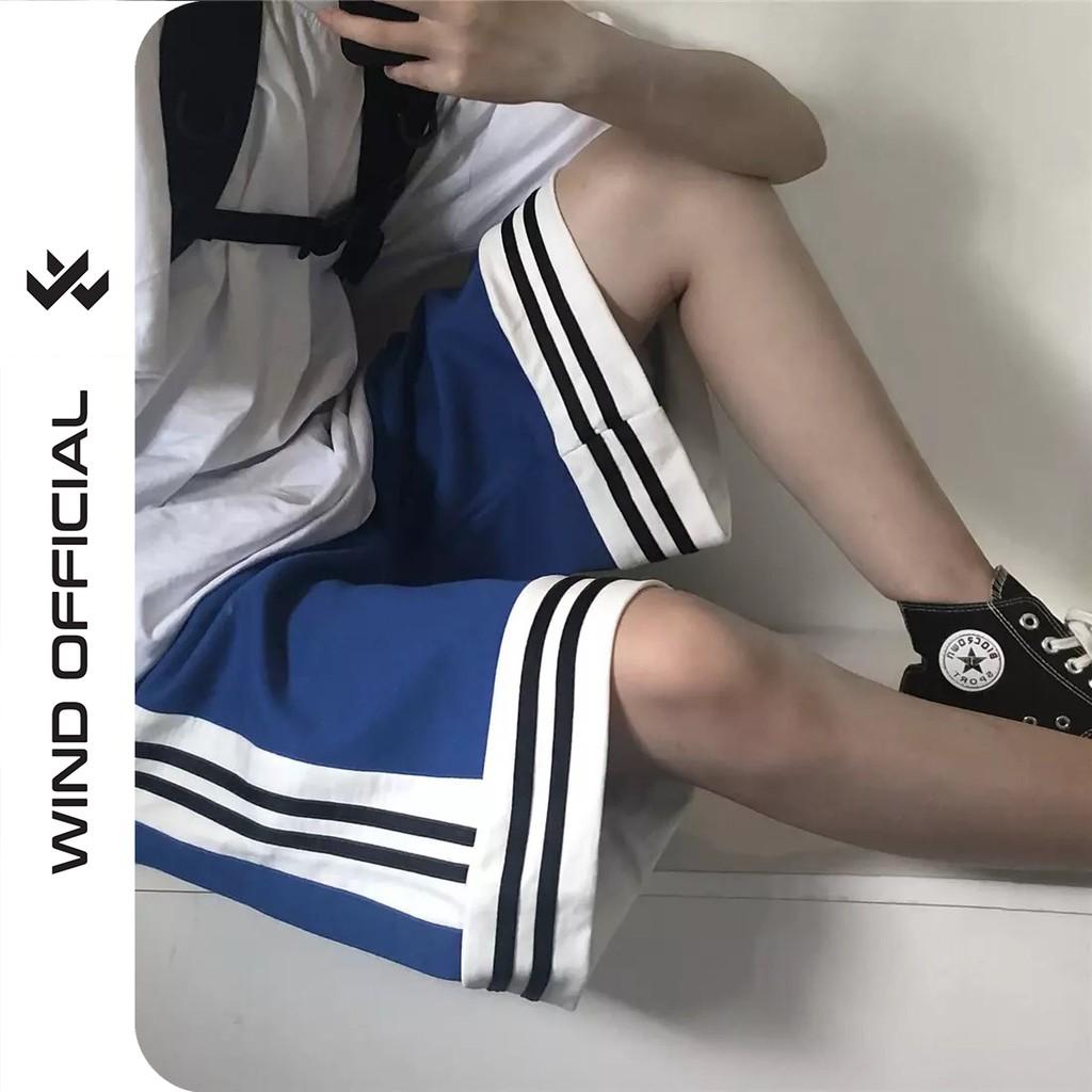 Quần short bóng chày unisex thun form rộng lửng Sọc nam nữ oversize ulzzang