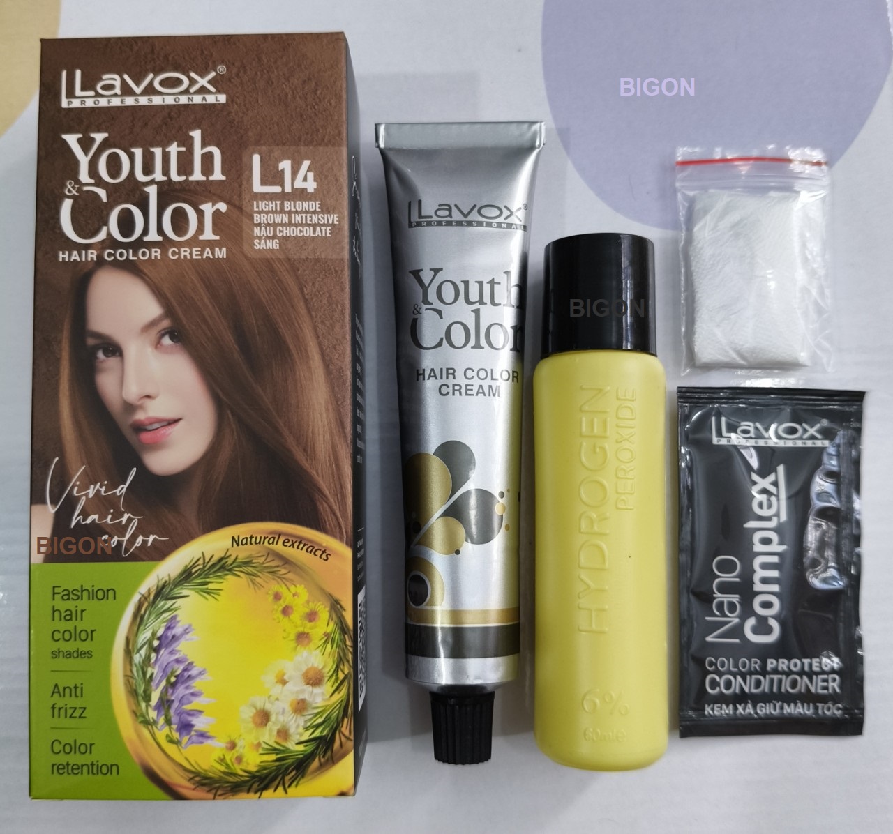 Đồng Ánh Vàng - Combo 2 Kem Nhuộm Tóc Màu Thời Trang Lavox Youth&amp;Color L13 Đồng Ánh Vàng + L24 Nâng Tông Màu (Sử Dụng Màu L24 Để Nâng Tông Màu Tóc Trước Khi Nhuộm Màu L13 Đồng Ánh Vàng)