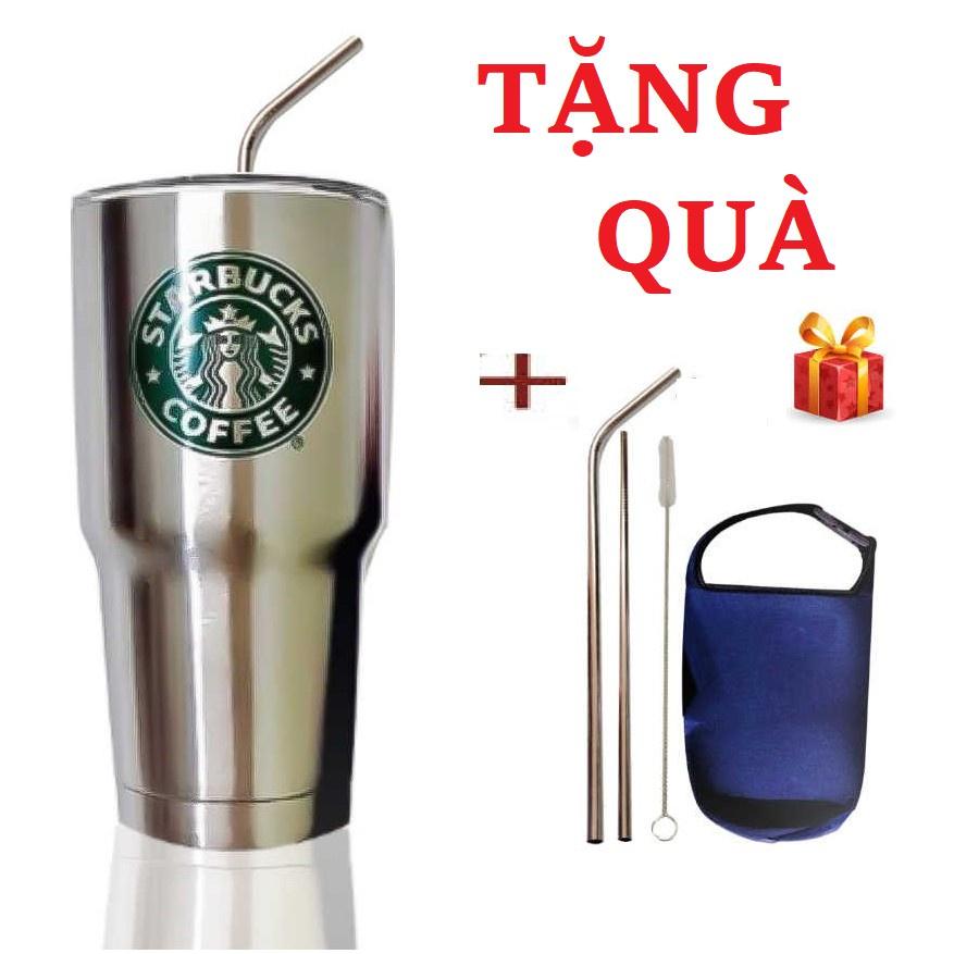 Ly giữ nhiệt + ống hút inox + túi vải siêu tiện lợi