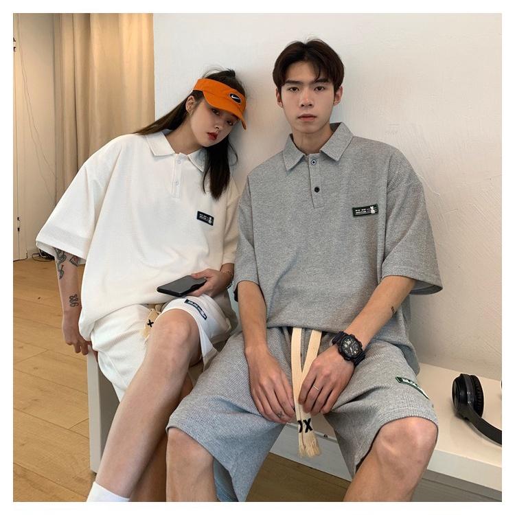 Bộ Áo Polo Cộc Tay Unisex Quần Short Ống Rộng In Logo