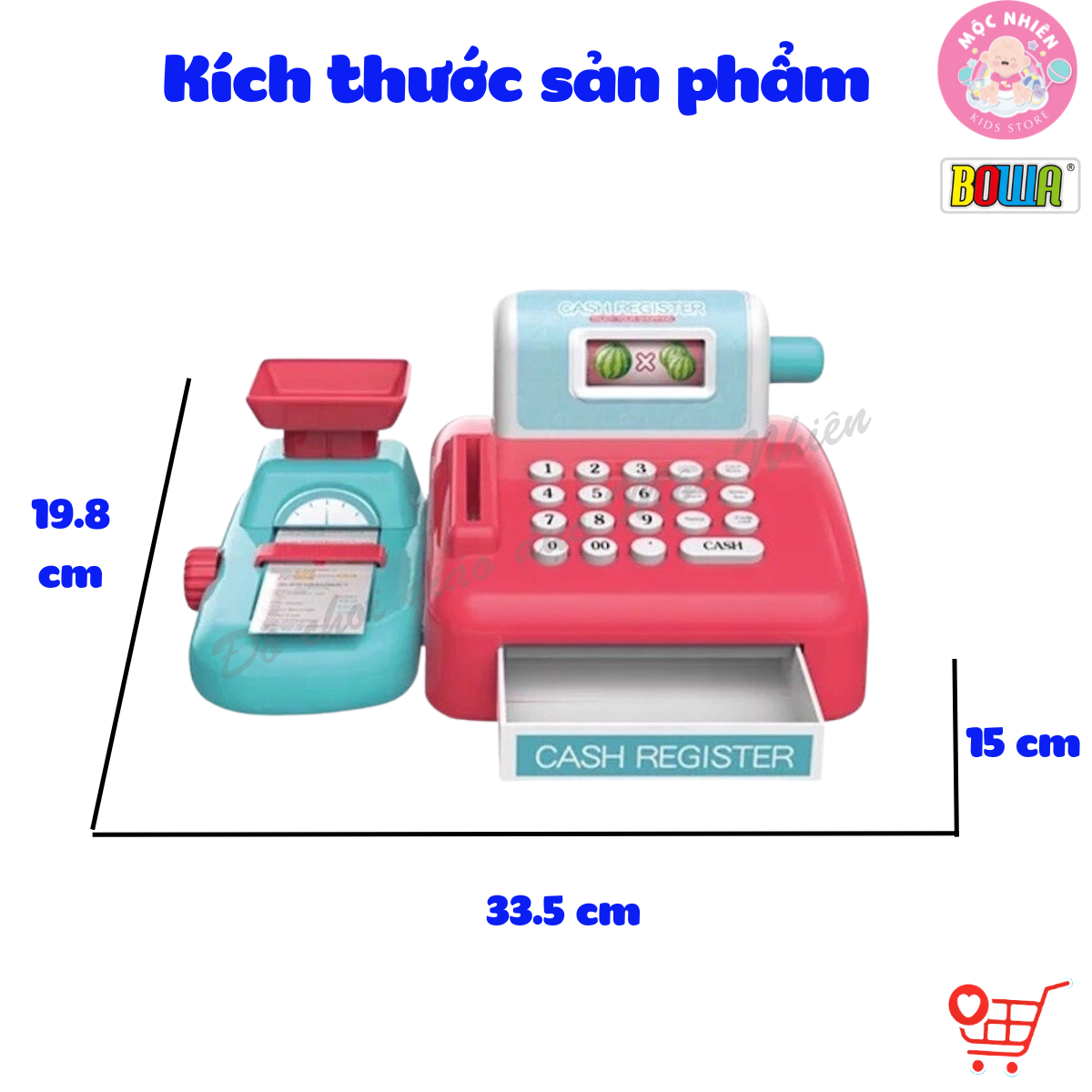 Đồ Chơi Hướng Nghiệp Nhập Vai Siêu Thị Quầy Thanh Toán 15 Món BOWA 8352A - Có dùng pin - Mộc Nhiên