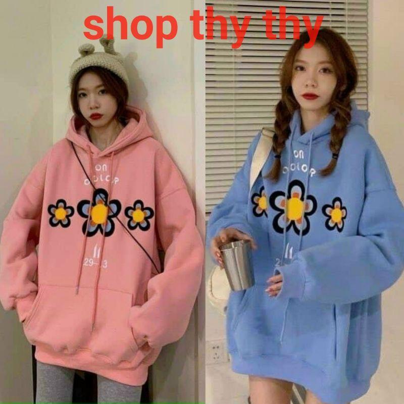 Áo hoodie nữ chất nỉ ngoại cao cấp form rộng nón to 2 lớp trùm đầu in logo hoa dập nỗi cực đẹp
