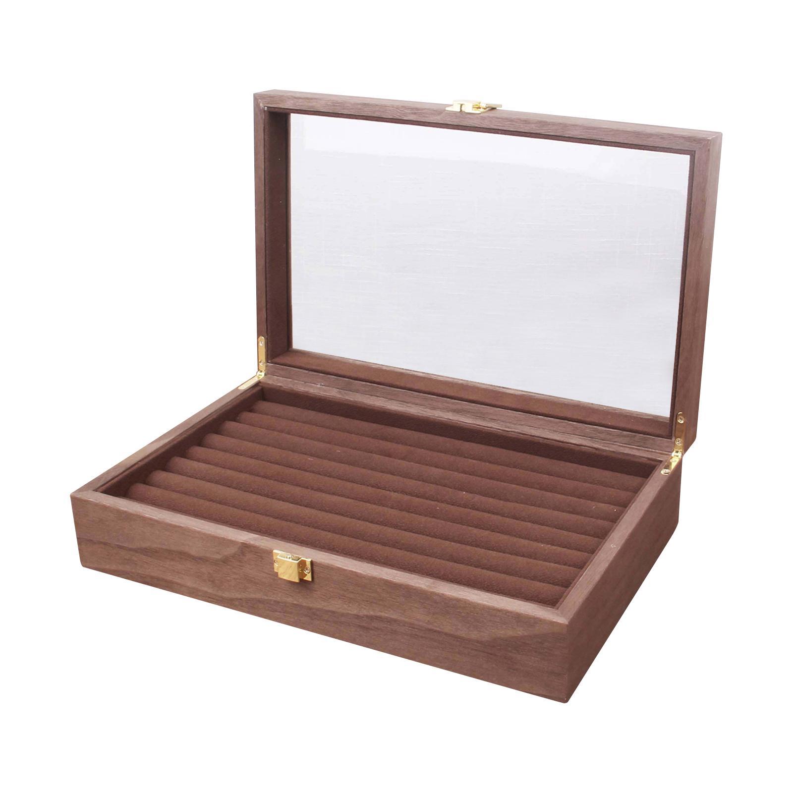 Premium Wooden Glass Display Box Jewelry Holder Storage Organizer Case