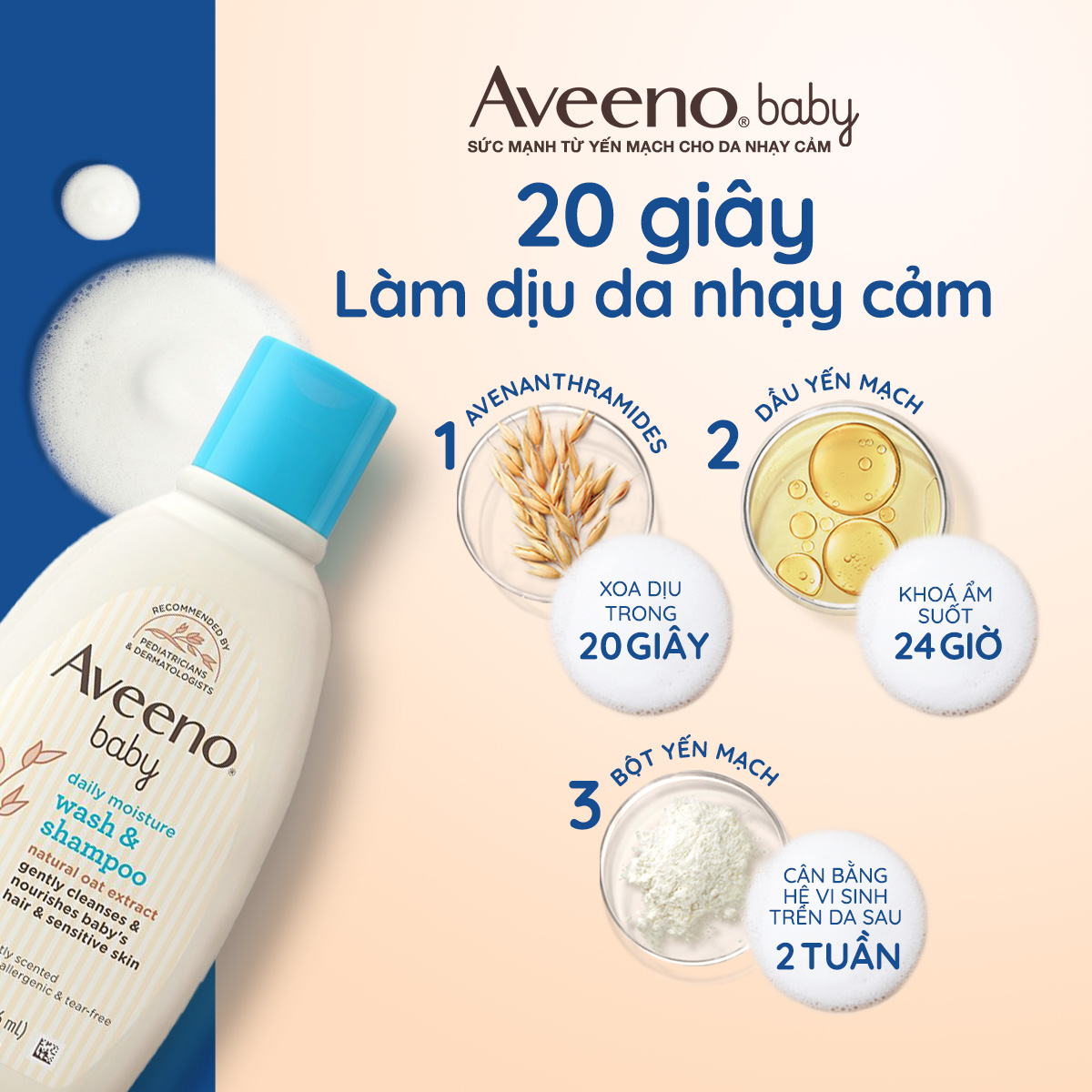 [COMBO TIẾT KIỆM] Bộ làm sạch & kem dưỡng ẩm cho bé da khô & nhạy cảm Aveeno Baby.