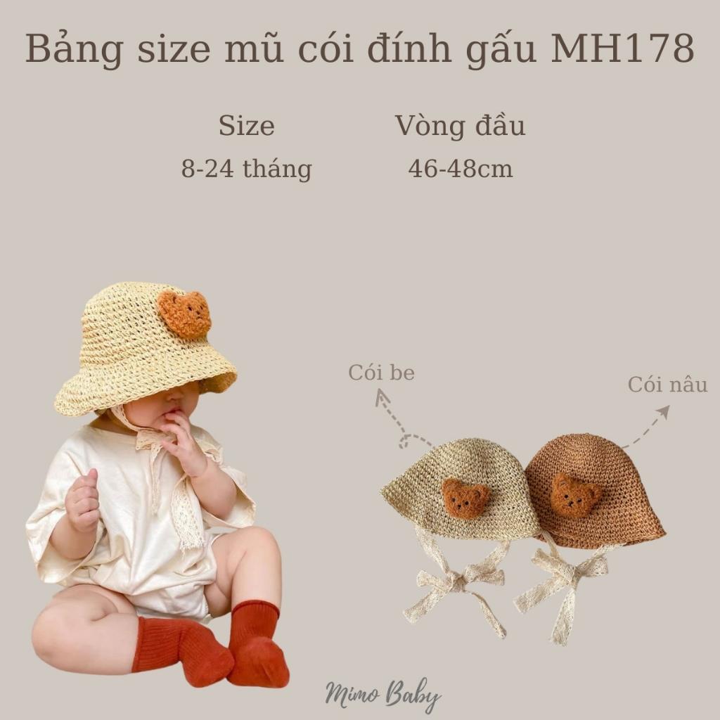 Mũ nón bucket chất cói mềm đính gấu bông xù dễ thương cho bé MH178 Mimo Baby