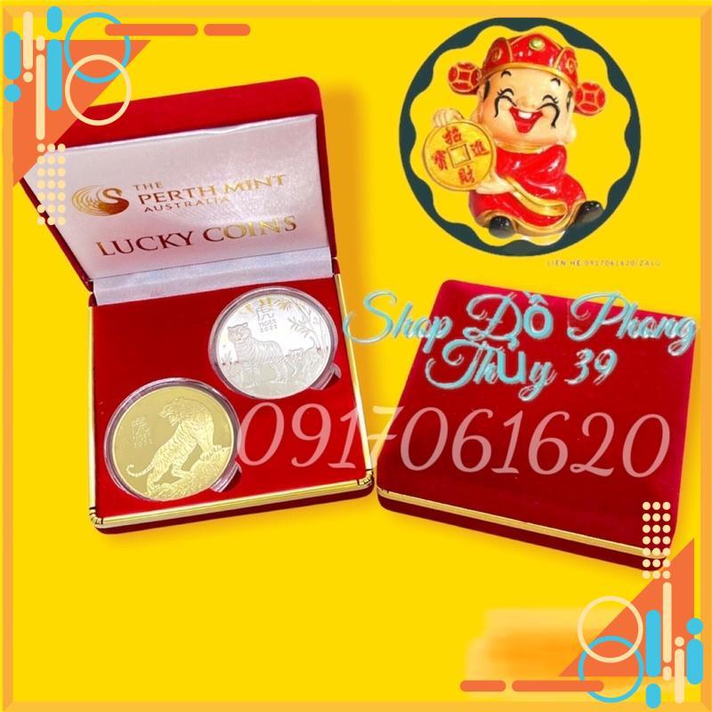 Cặp Xu Lưu Niệm Hình Con Hổ - Cọp Kèm Hộp Nhung Sang Trọng Thích Hợp làm Quà Tặng Quà Biếu Trong Tết 2022 Nhâm Dần