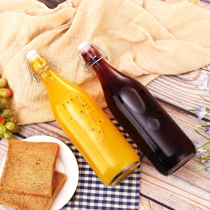 Chai Thuỷ Tinh Tròn Đựng Mật Ong, Rượu, Detox, Đồ Uống 500ml ~ 1000ml Nắp Cài Kín Hơi