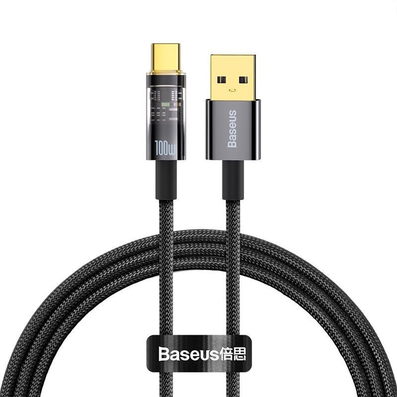 Cáp Sạc Baseus Explorer Series Auto Power-Off Fast Charging Data Cable USB to Type-C 100W Tự Ngắt, truyền dữ liệu, sạc nhanh, có đèn led- Hàng chính hãng