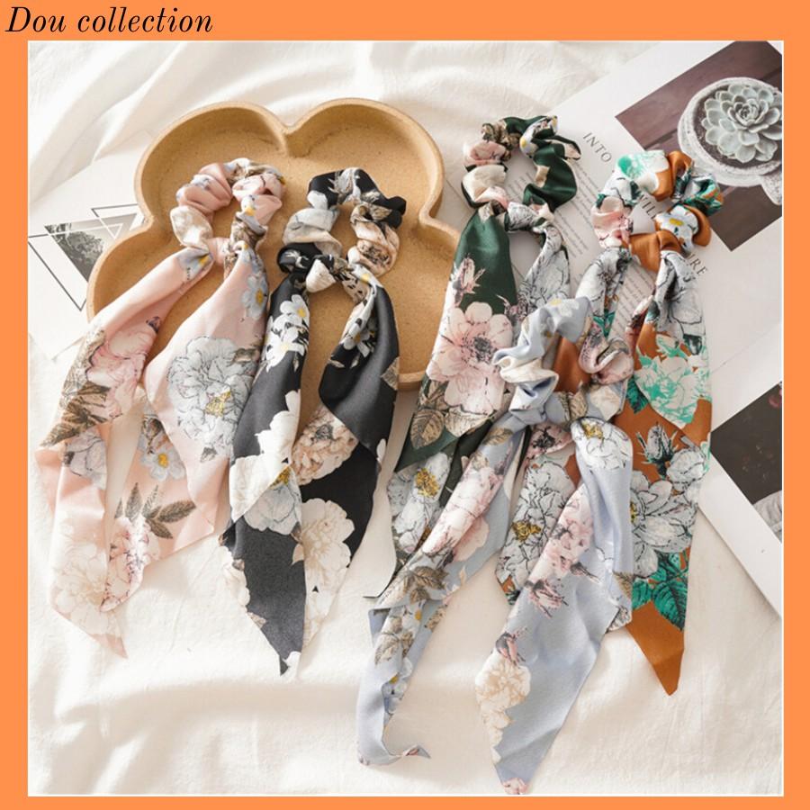 Cột Tóc Nơ Scrunchies Thắt Nút Hoa Tam Tam Giác Chất Liệu Voan Mềm Mại Thanh Lịch HOT TREND  - Mã DT012