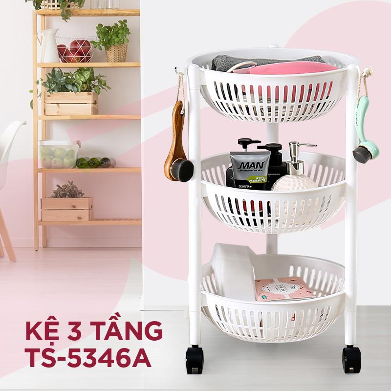 Kệ 3 tầng có bánh xe, hình tròn- Tashuan -TS5346A - kệ úp bát đĩa, kệ úp ly cốc