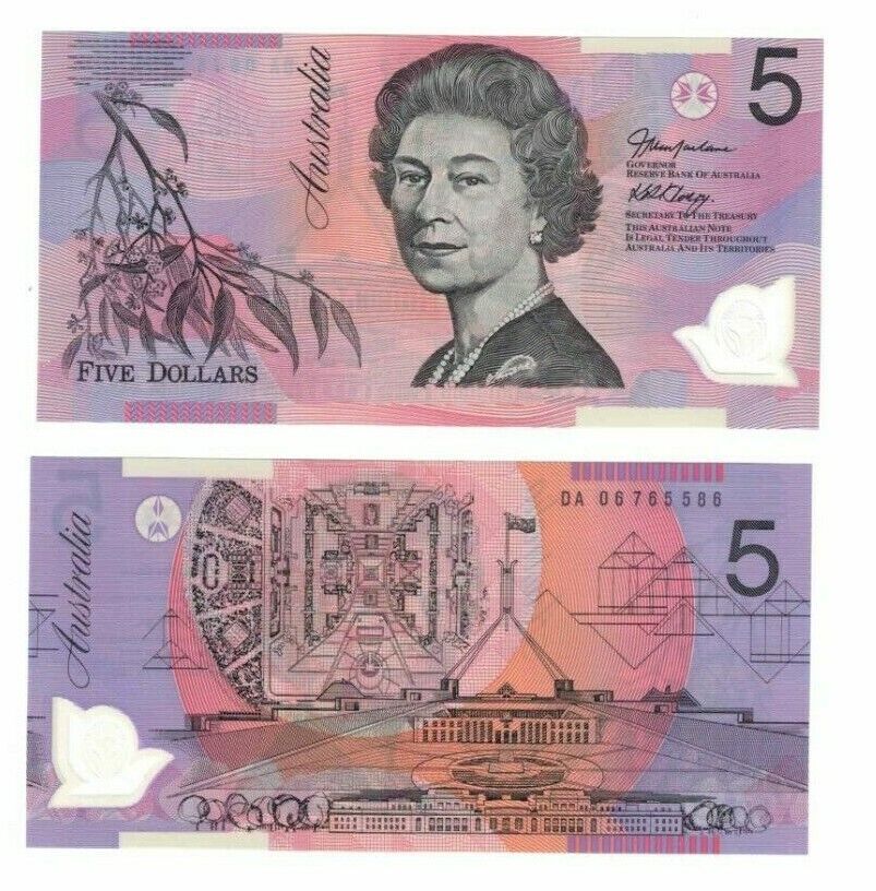 Tiền Australia 5 dollar polymer mới 90%