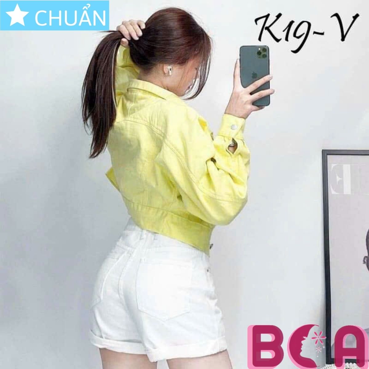 Áo khoác Jeans nữ K19 màu vàng phong cách cá tính của ROSATA tại BCASHOP kiểu dáng croptop, lửng năng động