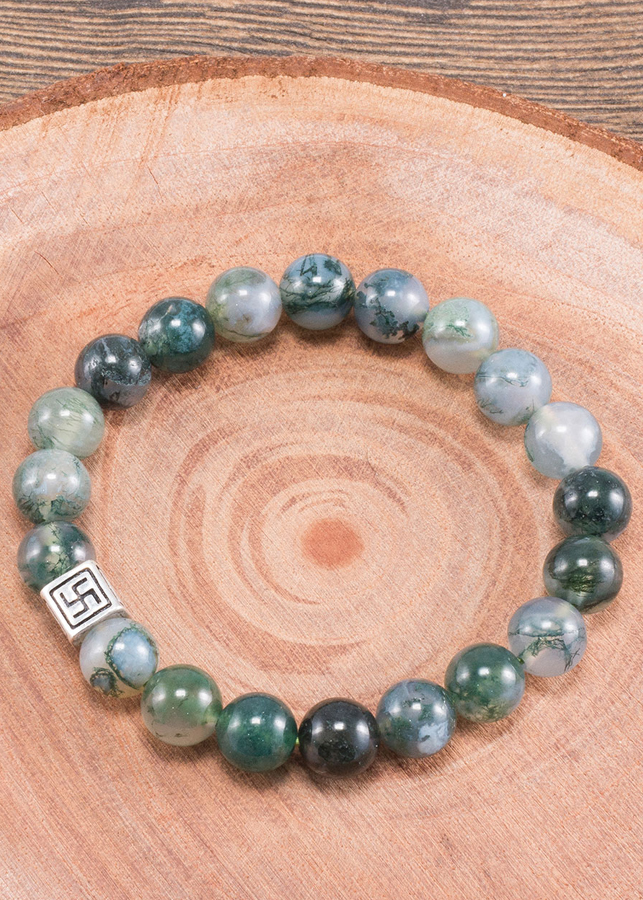 Vòng Tay Đá Bằng Ngọc Thủy Tảo Phối Charm Bạc