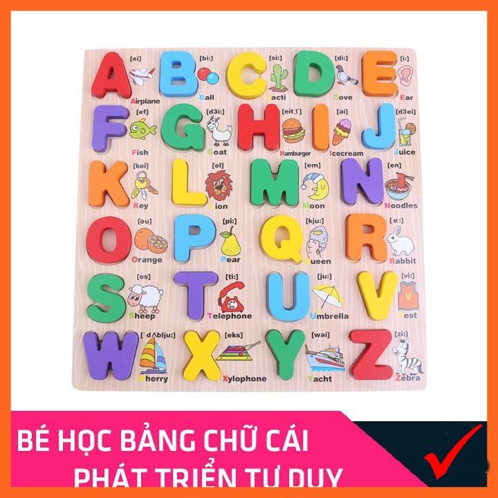 Đồ chơi gỗ Bảng chữ cái In Hoa Song Ngữ - Bảng chữ cái nổi bằng gỗ.