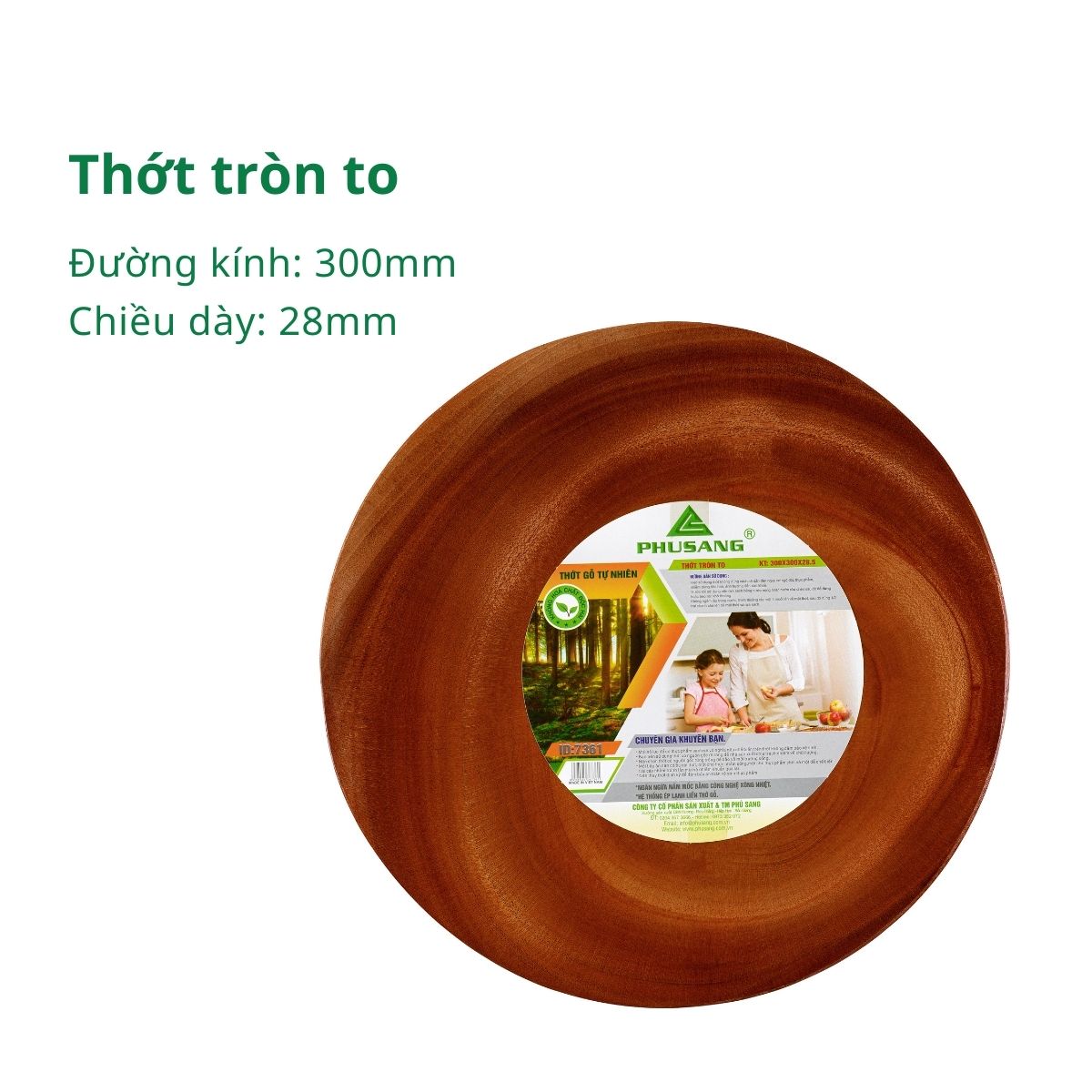 Hình ảnh Thớt gỗ tự nhiên hình tròn PHUSANG được làm từ gỗ xà cừ dùng để băm chặt và thái thức ăn vô cùng an toàn