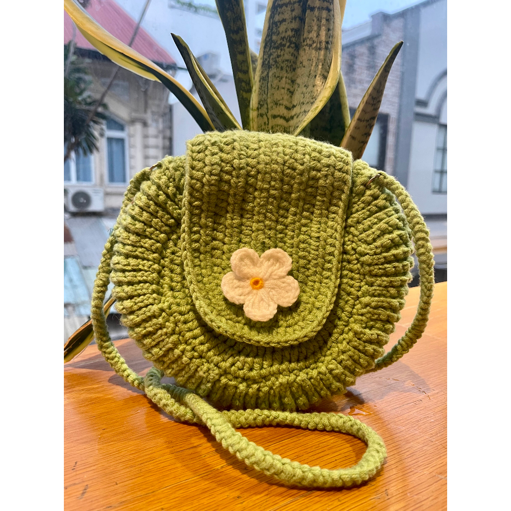 Túi đeo chéo đính hoa, ví cầm tay mini đính hoa bằng len handmade
