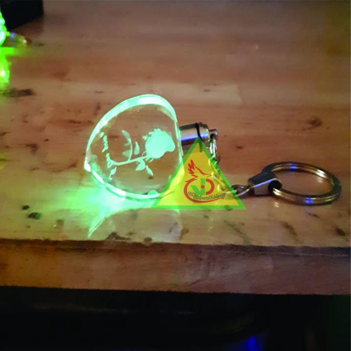 Móc khóa Pha lê _Khắc hình trái tim hoa hồng PLHH_ Quà tặng 8/3,Quà tặng 14/2