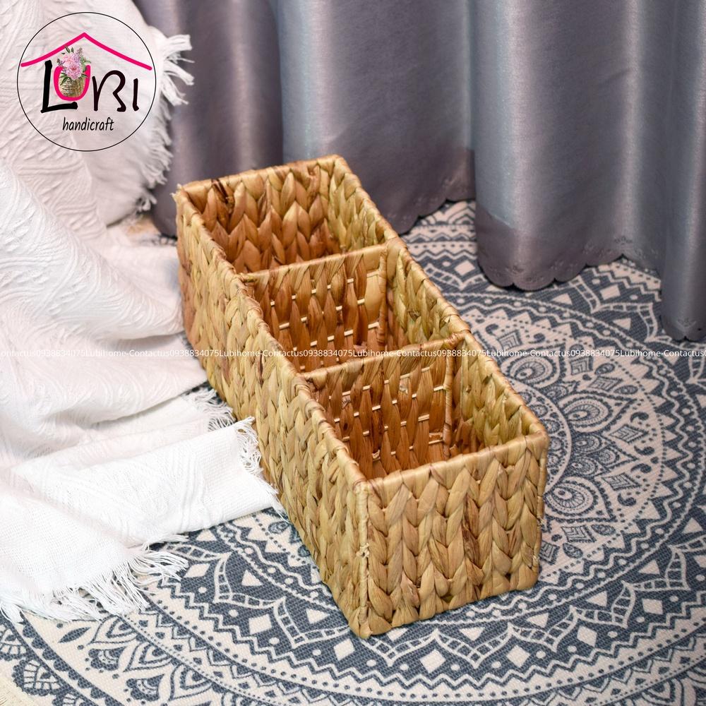 Lubihandicraft - Khay đựng đồ đan lục bình 3 ngăn - đơn giản, mộc mạc