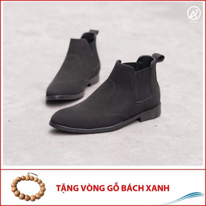 Giày Chelsea Boot Cổ Chun Da Búc Màu Đen Cực Đẹp - CB520-bucdenchun- Kèm Vòng Gỗ Bách Xanh