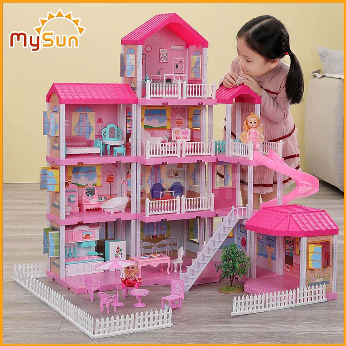 Mô hình lâu đài ngôi nhà búp bê công chúa đồ chơi xếp ghép hình cho bé gái 2 3 4 5 6 tuổi MySun