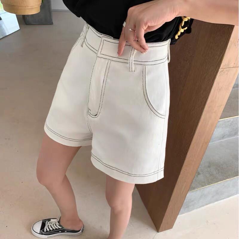 Quần Shorts Cạp Cao Ống Rộng, quần shorts phối Chỉ Nổi Bật