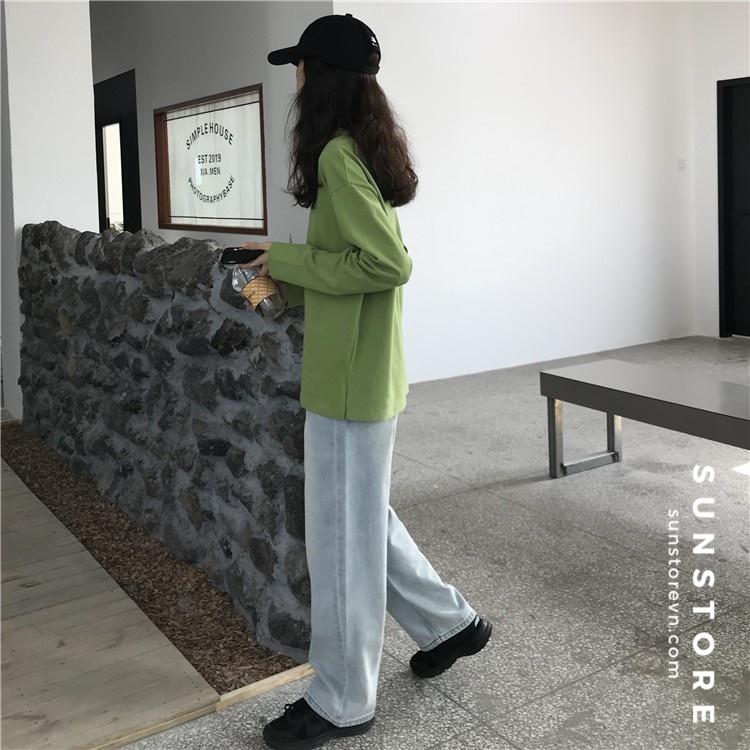 Quần jean nữ lưng cao dáng suông dài màu nhạt Ulzzang