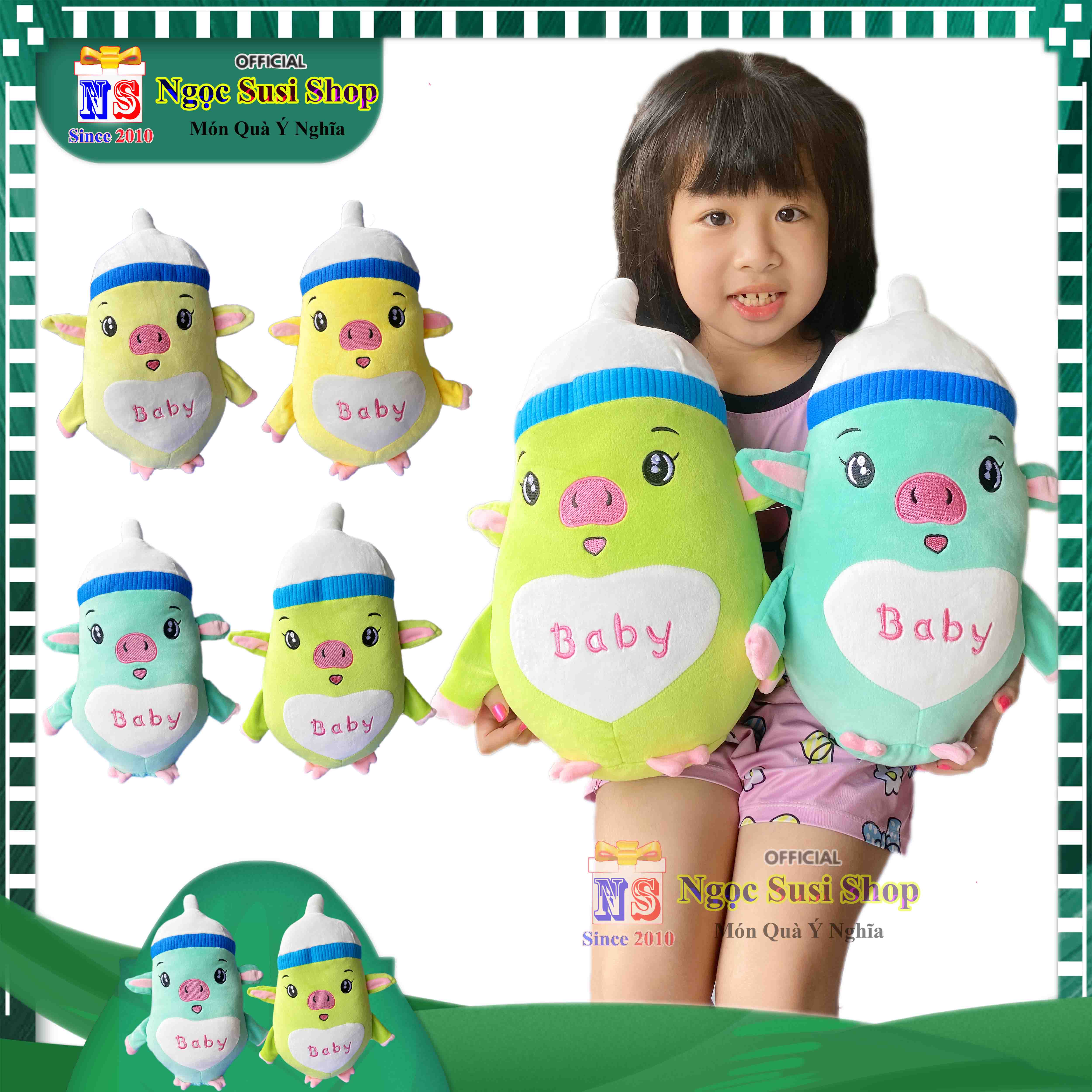 THÚ BÔNG CON HEO BÌNH SỮA BABY CHO BÉ ÔM NGỦ - GẤU BÔNG HEO BÌNH SỮA BABY