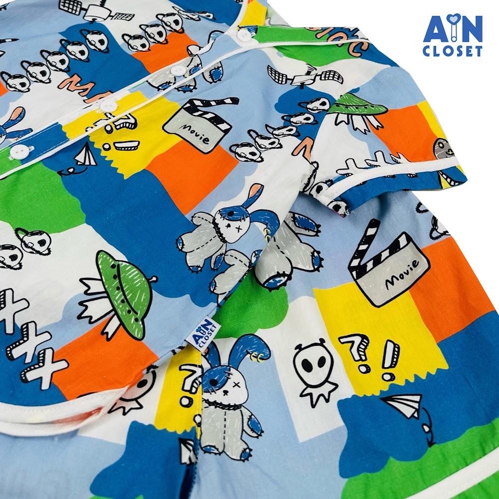 Bộ quần áo Ngắn bé trai họa tiết UFO xanh cotton - AICDBTM90IUS - AIN Closet