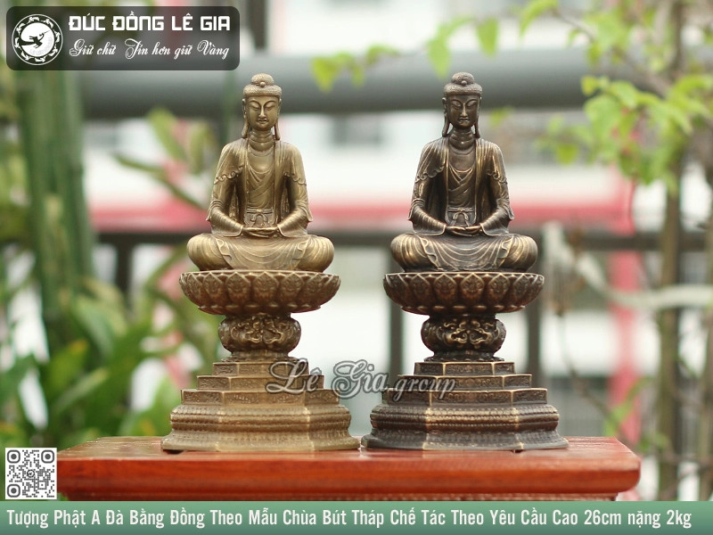 Tượng Phật A Di Đà Bằng Đồng Theo Mẫu Chùa Bút Tháp Cao 26cm