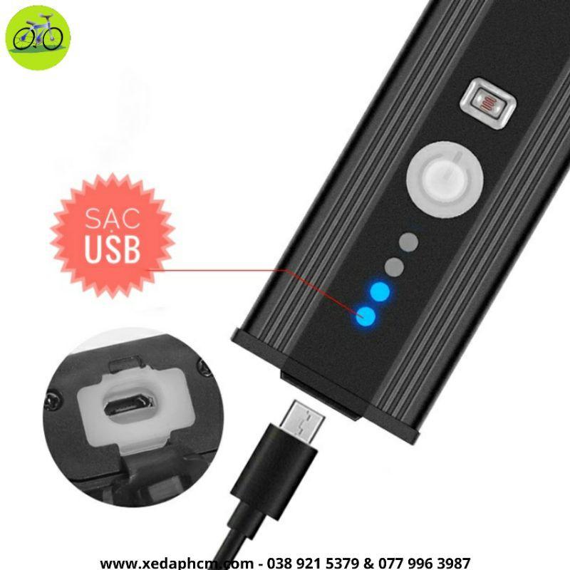 Đèn xe đạp LED siêu sáng sạc USB kết hợp còi đa năng chống nước