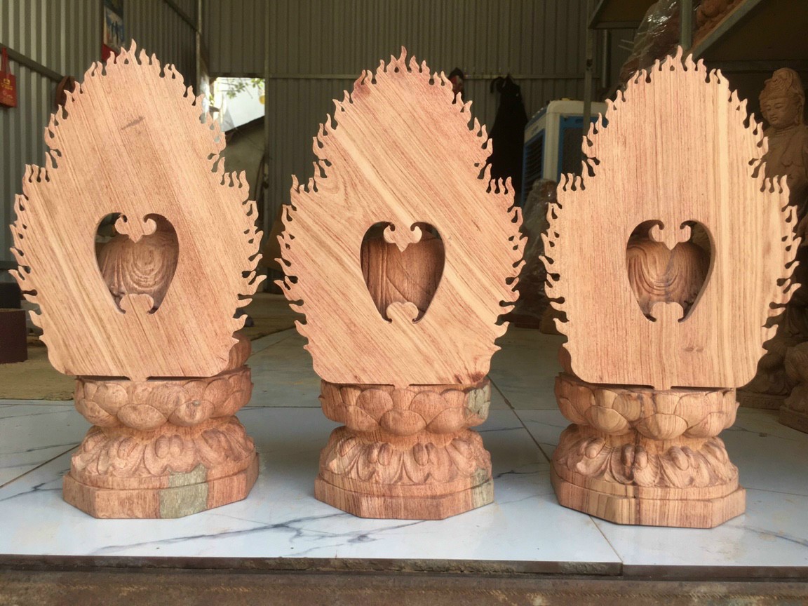 Bộ tượng phật tam thánh ngồi đài sen bằng gỗ hương kt cao 30×15×16cm