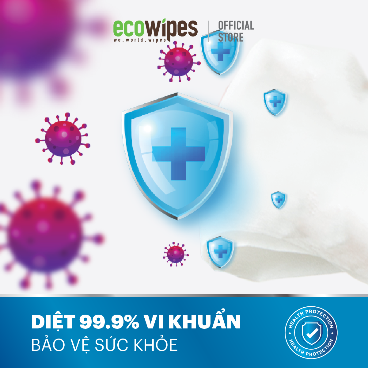 Khăn giấy ướt diệt khuẩn Ecowipes gói 60 tờ Disinfecting Wipes diệt 99,9% vi khuẩn hương chanh dịu nhẹ không kích ứng da