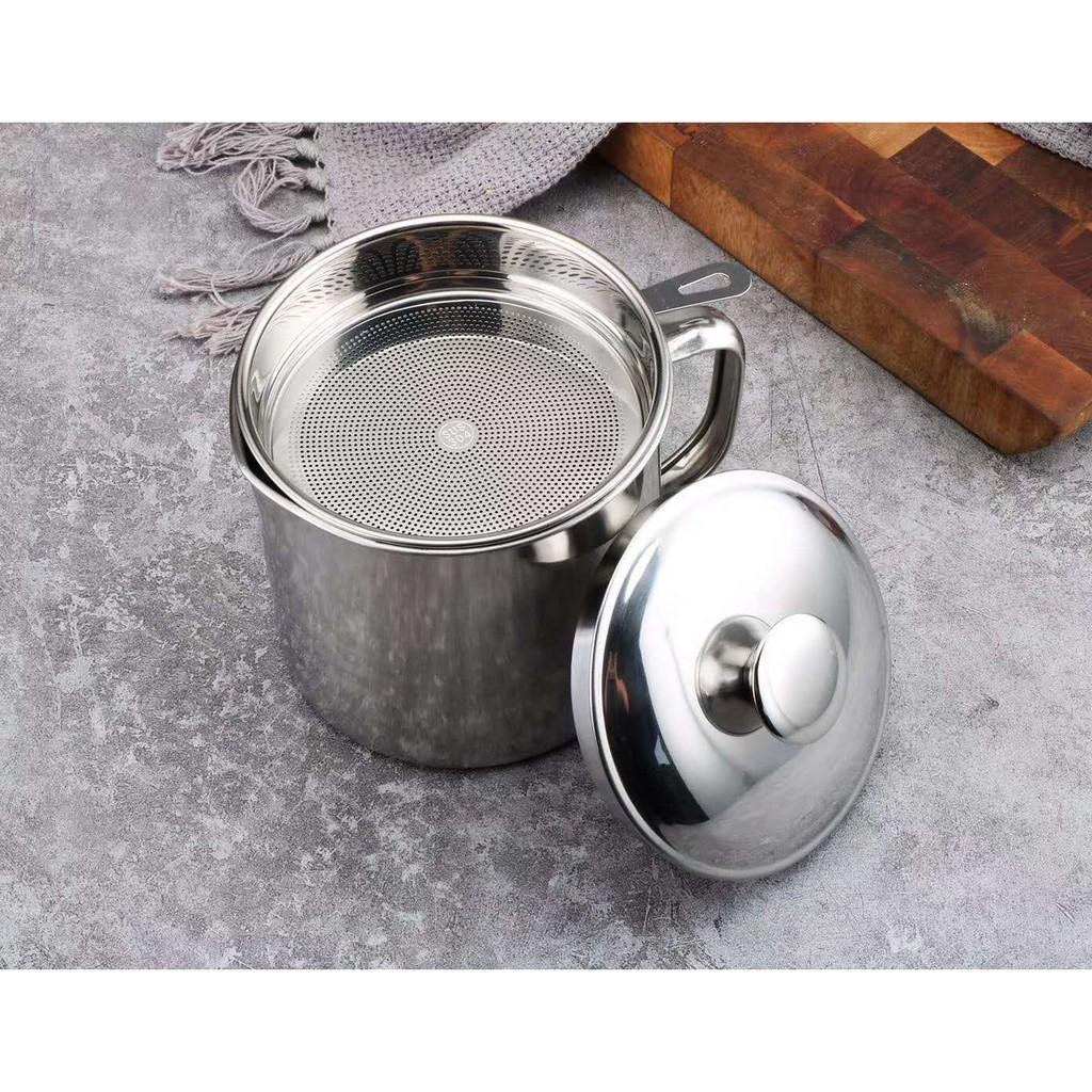 Bình Lọc Dầu Ăn Có Lưới Lọc Cặn bằng INOX 304 Lọc Dầu Ăn Xả Bỏ Cặn, Chứa Đựng Dầu Mỡ Lọc Cặn Dầu Chiên
