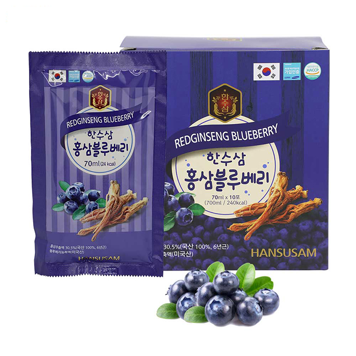Nước hồng sâm Việt quất Hansusam hộp 70ml*20 gói - Hàng ngon chuẩn Hàn