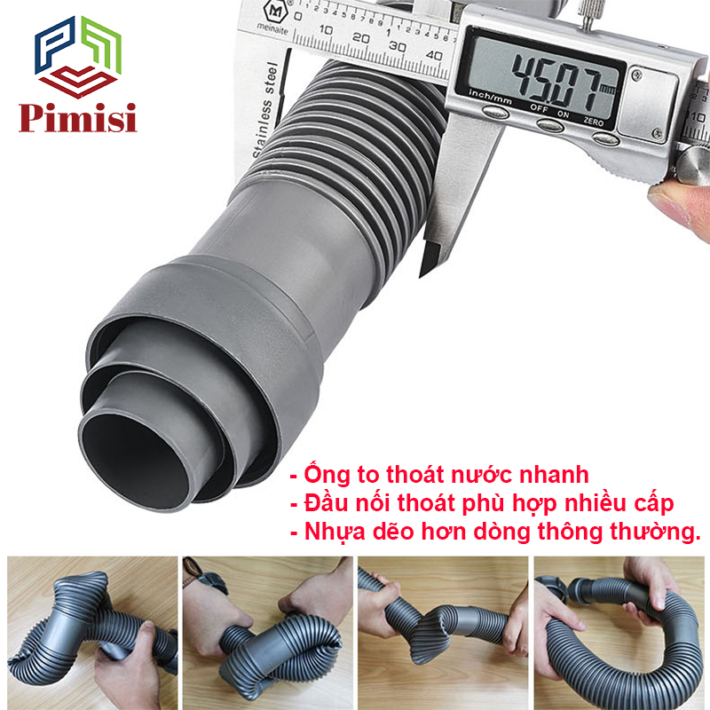 Bộ xi phông chậu rửa bát 2 hố phi 110 inox 304 Pimisi dùng để xả nước chậu rửa chén 2 hộc - có đầu thoát tràn | Hàng chính hãng